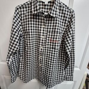 Old Navy Black and White Love on Pocket Plaid Shirt